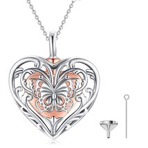925 Sterling Silver Rose Butterfly Ashes Locket Pendant Round Cremation Memorial - £44.17 GBP