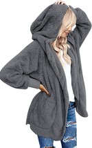 Fuzzy Fleece Open Front Hooded Cardigan - £48.65 GBP