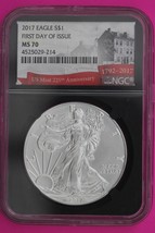 2017 MS 70 Silver Eagle Coin 1 OZ .999 NGC Certified Graded Authentic Slab 543 - $1,358.52 MXN