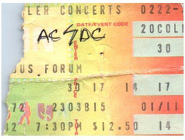 Entrada De AC/DC 22 De Febrero De 1982 Los Ángeles California El Foro - $49.49