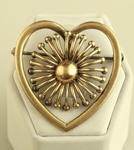 Vintage Symmetalic Sterling &amp; 14K Heart Wre Flower Star Burst Brooch Pin - £43.52 GBP