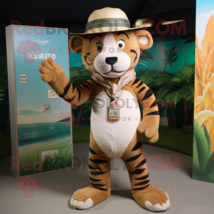 Olive Tiger mascot costume character dressed with a Swimwear and Hat pins - $1,339.00