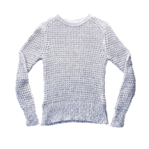 LL Bean Signature Sweater Women S Light Gray Crochet Open Knit Cotton Wool Blend - $18.15