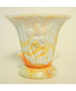 Small Akro Agate Lily Vase White and Orange Slag Depression Glass - £15.71 GBP