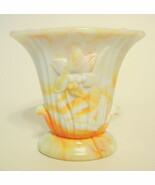 Small Akro Agate Lily Vase White and Orange Slag Depression Glass - $27.42 CAD