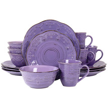 Elama Rustic Birch 16 Piece Stoneware Dinnerware Set in Purple - £71.68 GBP