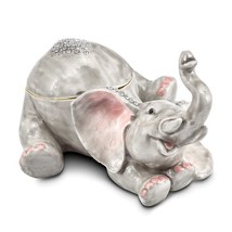 Bejeweled Gold Tone Enameled Falling Baby Elephant Trinket Box - $98.99