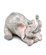 Bejeweled Gold Tone Enameled Falling Baby Elephant Trinket Box - $98.99
