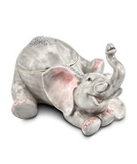 Bejeweled Gold Tone Enameled Falling Baby Elephant Trinket Box - $1,809.35 MXN