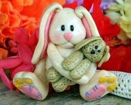 Bunny Rabbit Floppy Ears Figural Brooch Pin Polymer Clay Handcrafted - $19.95