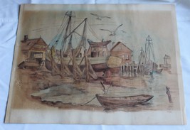 Vin.Jay Killian SignedPencil /Watercolor Drawing Of Boat Harbor Rockport 11&quot;X14&quot; - £28.24 GBP