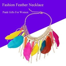 Fashion Feather Tassel Necklaces For Women Big Statement Pendants Necklaces Vint - £6.33 GBP