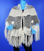 Vintage 70s  Crochet Open Knit Afghan Poncho Cape Sweater Hippy Boho Handmade - £31.13 GBP