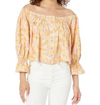 Free People Women&#39;s James Smocked Crop Yellow Floral Off Shoulder Top/Blouse S  - £34.38 GBP