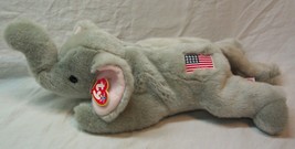 Ty Beanie Buddies Elephant With American Flag Patch 16&quot; Plush Stuffed Animal Toy - £15.57 GBP