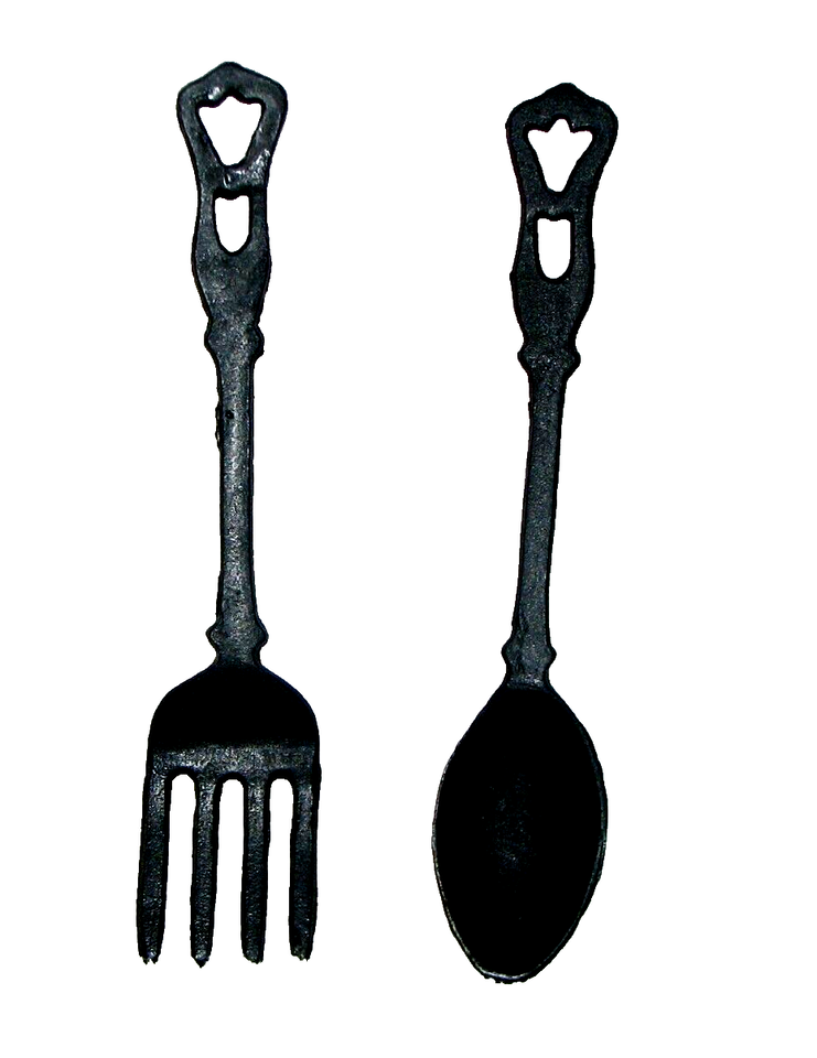 Cast Iron Fork and Spoon Utensils-Farmhouse, Rustic Kitchen Wall Decor 9... - $8.91