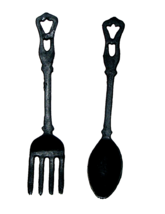 Cast Iron Fork and Spoon Utensils-Farmhouse, Rustic Kitchen Wall Decor 9.25” - £10.27 GBP