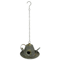 Rustic Metal Vintage Hanging Teapot Bird House Decorative Garden Farmhouse Decor - £29.57 GBP