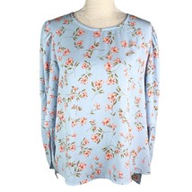 Cece Blouse Top Large Blue Pink Floral Tie Sleeves - $25.00