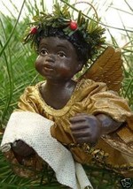 Afro Black Cherub Angel In Gold Clothtique 80s Retired - £18.16 GBP