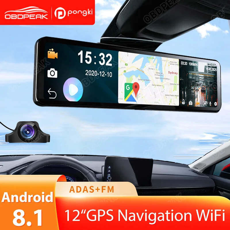 12Inch Dash Cam 4G Android 8.1 ADAS Car DVR  WiFi GPS Navigation FM 24h Parking - £201.75 GBP+
