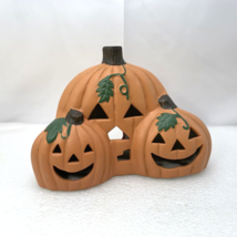 1997 Ceramic Halloween 3 Pumpkin Spooky Jack O Lanterns Orange Holiday D... - $21.99