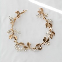 Bridal Hair Vine Crown Antique Gold Leaf Wedding Headband Tiara Handmade Floral  - £22.76 GBP