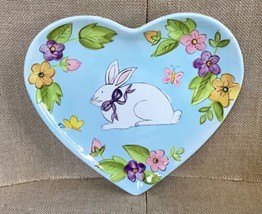 Laurie Gates Ware Bunny Rabbit Heart Shaped Plate Spring Floral Easter - £9.27 GBP