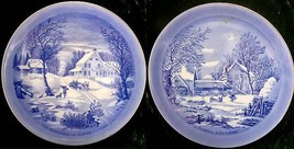 2 BLUE &amp; WHITE Procelain Country Life Display Plate 50s - £18.47 GBP