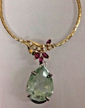 New GIA Certified Huge 14.5ct green beryl Emerald diamond ruby 14k gold necklace - £5,427.14 GBP