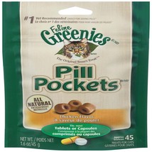 Greenies Feline Pill Pockets Cat Treats Chicken 1ea/1.6 oz, 45 ct - £9.53 GBP