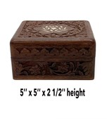 Vintage Hand Carved Square Wood Box With Floral Inlay Jewelry Trinket Bo... - £15.49 GBP