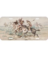 CHARLES M RUSSELL OLD WEST INDIAN FIGHT CAR TRUCK METAL LICENSE PLATE - $313.53 MXN