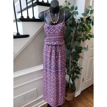 City Triangles Long Maxi Dress Womens Large Blue Pink Geo Print Criss Cross Back - $27.72