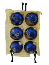 Vintage The Victoria Collection Christmas 6pc Blue Santa Scene Glass Ornaments  - £15.73 GBP