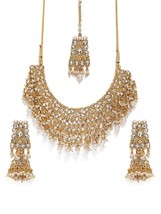 Gold Tone Kundan &amp; Pearls Bridal Choker Necklace Set For Women - £23.34 GBP