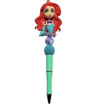 Ariel Mermaid Disney Custom Beaded Ballpoint Twist Pen Topper Red - £9.65 GBP