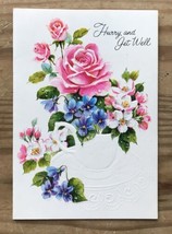 Vintage Westchester Bright Flowers Embossed Teacup Get Well Card Ephemera - £3.96 GBP