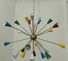 Mid Century Big Size Multi Colored Brass Fixture Chandelier 44 Inches - £387.28 GBP