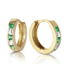 1.26 Carat 14K Solid Yellow Gold Hoop Earrings Natural Emerald Topaz - £350.49 GBP