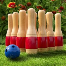 11 Inch Wooden Lawn Bowling Set With Mesh Bag Backyard Family Game - £74.69 GBP