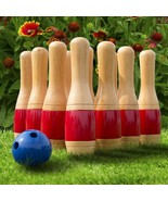 11 Inch Wooden Lawn Bowling Set With Mesh Bag Backyard Family Game - £73.71 GBP