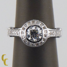 2.00 Carat Round Brilliant Diamond Halo 14k White Gold Engagement Ring Size 6.25 - £5,483.95 GBP