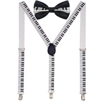 Men AB Elastic Band Piano Suspender With Matching Polyester Bowtie - £3.88 GBP