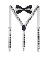 Men AB Elastic Band Piano Suspender With Matching Polyester Bowtie - £3.94 GBP
