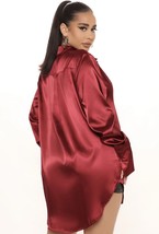 Fashion Nova 24 Seven Satin Oversized Blouse Blouse Burgundy Size Medium - £15.38 GBP