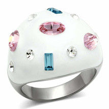 Aqua Pink Clear CZ White Dome Ring Stainless Steel TK316 - £15.66 GBP