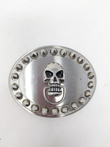 Silver Tone Oval Skull Belt Buckle With Spikes 1.5&quot; Loop, 3.5&quot; x 4&quot; Goth, Biker  - £11.70 GBP