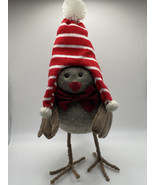 Tall 13&quot; Felt Bird Christmas Knit Stocking Hat~Beanie With Poms - £36.87 GBP