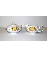 Sango Cotillion Yellow Rose Coupe 3-Piece Creamer and Sugar Bowl with Li... - £18.65 GBP